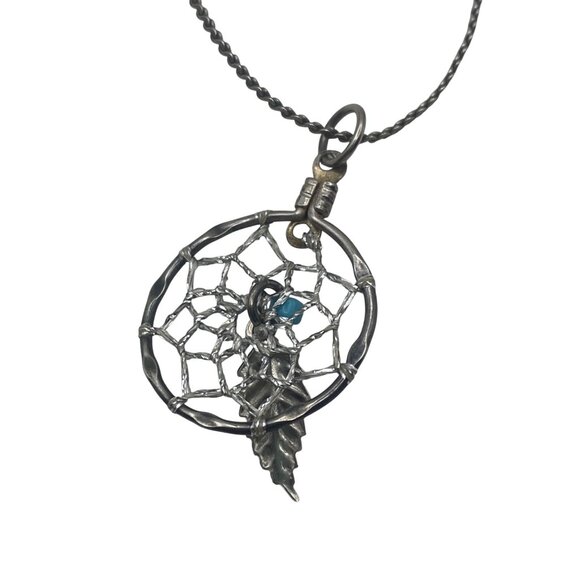 Vintage Sterling Silver Dreamcatcher Pendant Necklace 18" Feather Boho Western - Picture 8 of 10